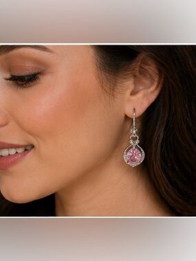 5/25 ✨✨ Silver Heart Pink Crystal Drop Earrings - Women Jewelry